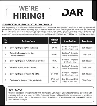 DAR Engineering Saudi Arabia Jobs 2025 April Design Engineers & Others Latest
