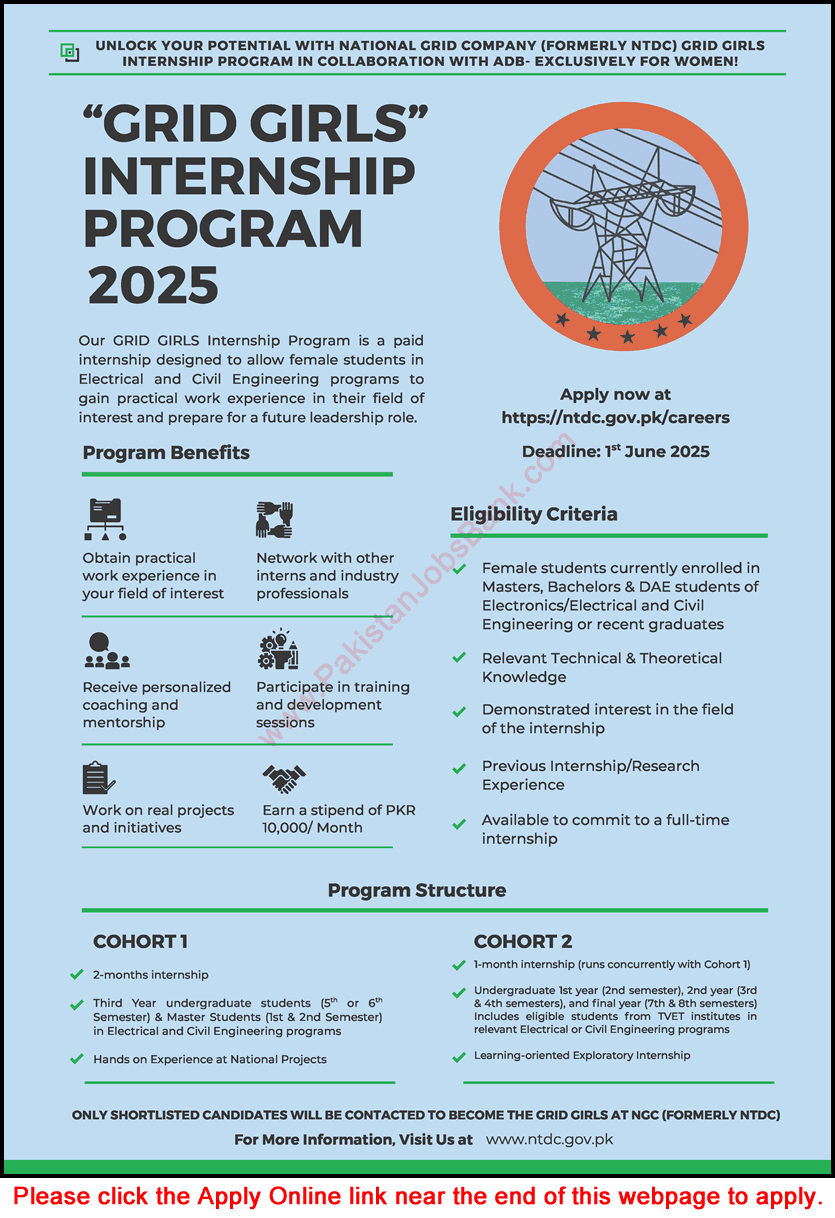 NTDC Grid Girls Internship Program 2025 May Apply Online WAPDA National Transmission and Despatch Company Latest