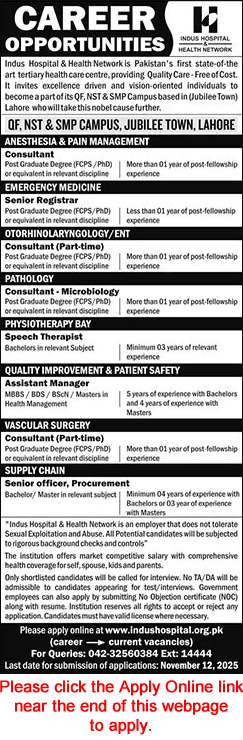 Indus Hospital Lahore Jobs November 2025 Apply Online Medical Consultants & Others Latest