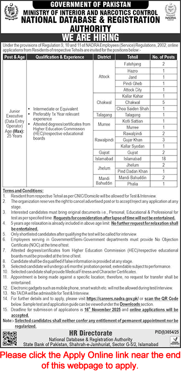 NADRA Punjab Junior Executive Jobs November 2025 Apply Online Walk in Test / Interview Latest