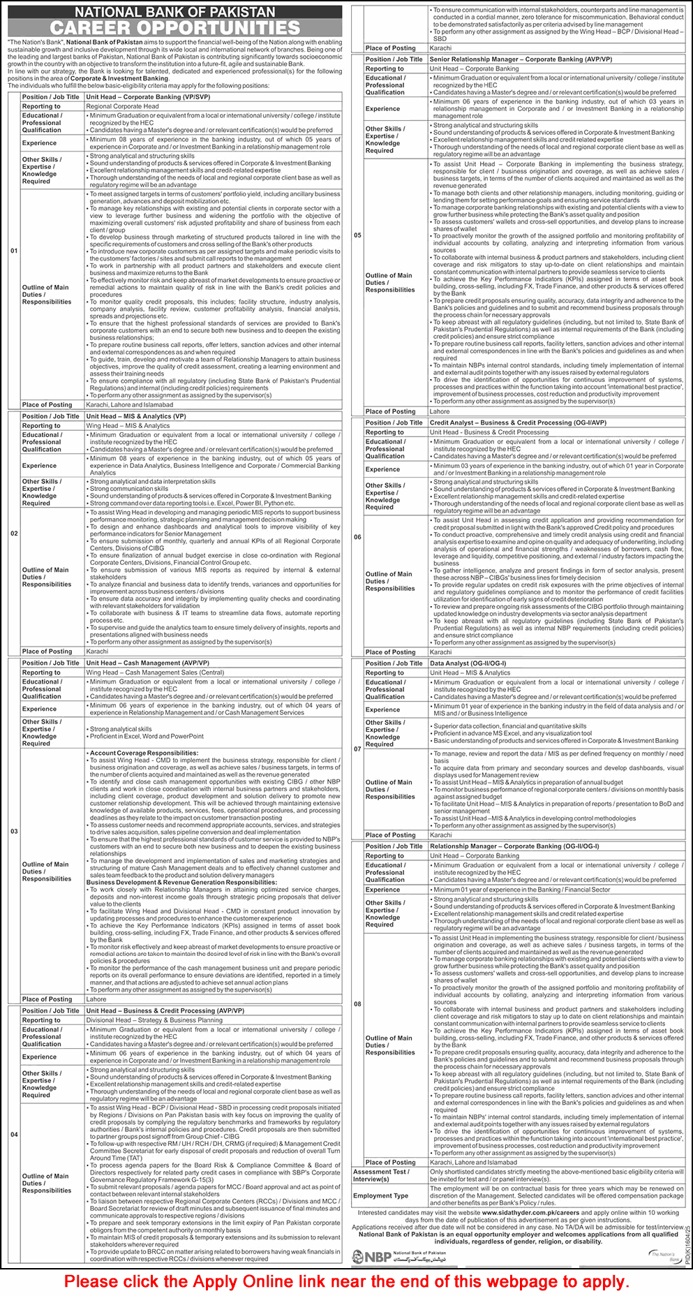 National Bank of Pakistan Jobs November 2025 Apply Online Relationships Managers & Others Latest