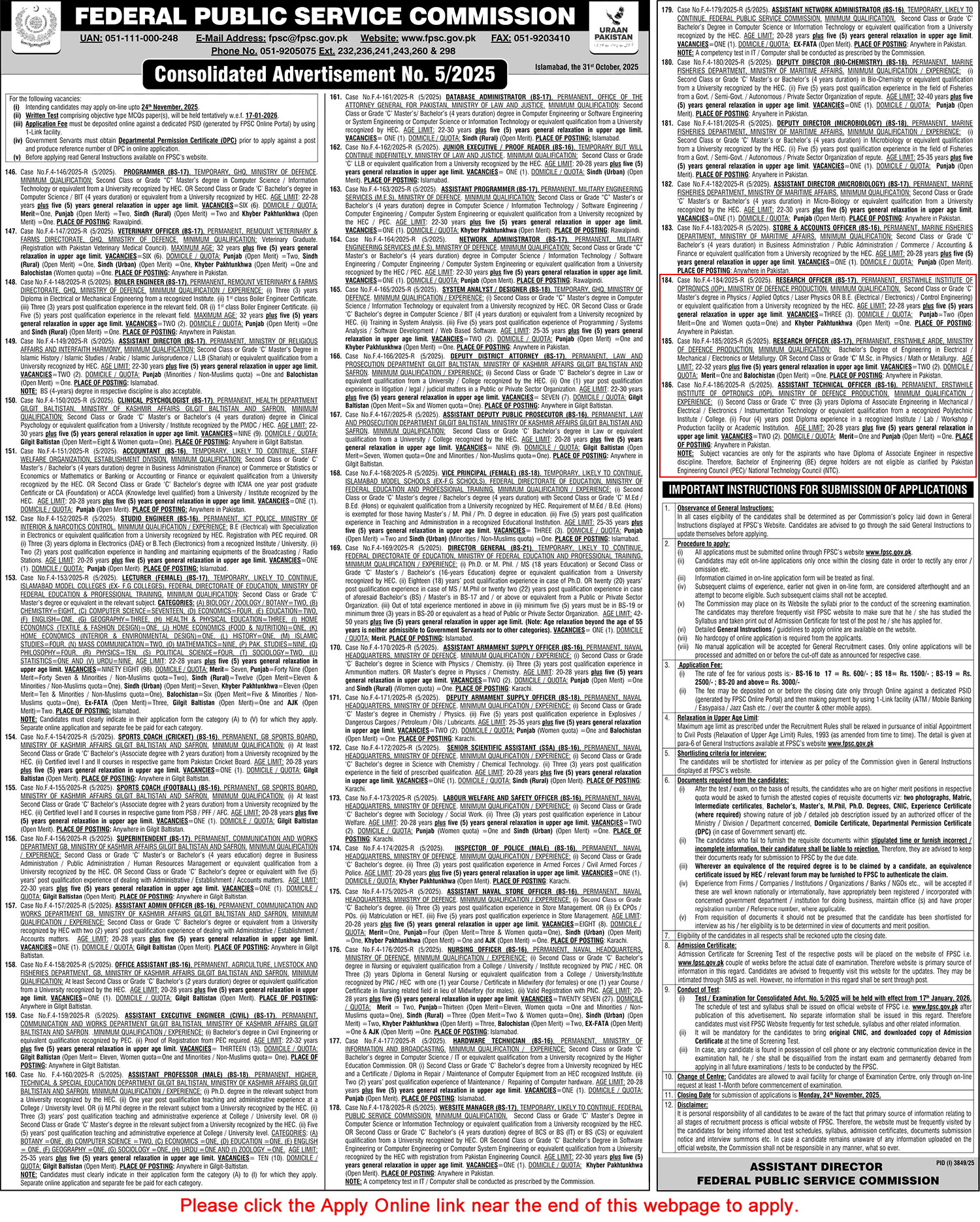 Ministry of Defence Production Jobs November 2025 FPSC Apply Online Research Officers & Assistant Technical Officer Latest