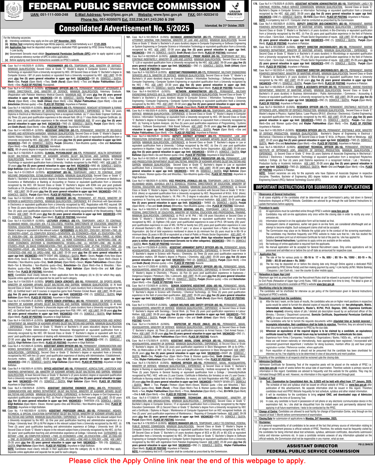 GHQ Rawalpindi Jobs November 2025 FPSC Apply Online Programmers & System Analyst / Designers Latest