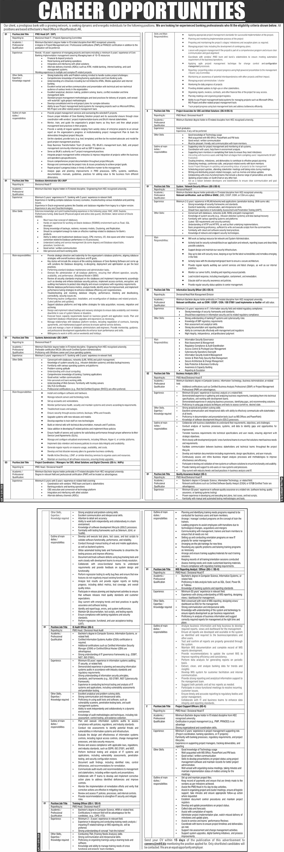 AJK Bank Jobs 2026 Project Managers / Associates & Others in Bank of Azad Jammu & Kashmir (BAJK) Latest