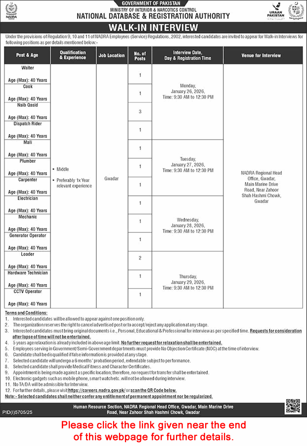 NADRA Gwadar Jobs 2026 Apply Online Naib Qasid, Loader, Cook, Waiter & Others Latest