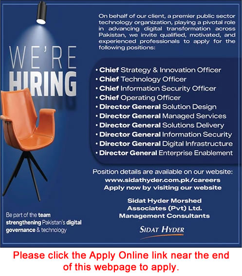 Sidat Hyder Morshid Associates Pvt Ltd Pakistan Jobs 2026 Apply Online Chief & Director General Public Sector Technology Organization Latest