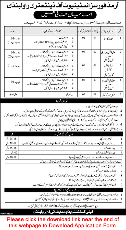 Armed Forces Institute of Dentistry Rawalpindi Jobs 2026 February AFID Application Form Latest