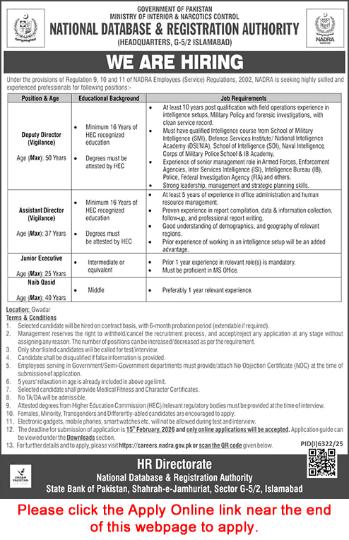 NADRA Gwadar Jobs February 2026 Apply Online Junior Executive, Naib Qasid & Others Latest