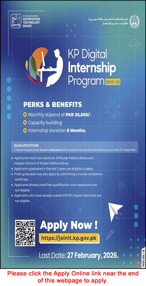 KPK IT Board Digital Internship Program 2025-2026 Apply Online Latest