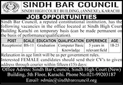 Official Job Advertisement - Female Receptionist Jobs in Sindh Bar Council Karachi 2026 March SBC Latest