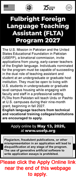 Fulbright Foreign Language Teaching Assistant Program 2027 Apply Online FLTA USEFP Latest