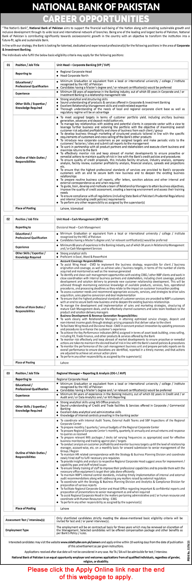 National Bank of Pakistan Jobs April 2026 May Apply Online Regional Manager & Unit Head Latest