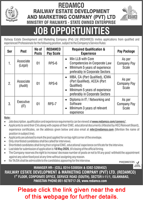 Railway Estate Development and Marketing Company Jobs May 2026 IT Executive & Associates REDAMCO Latest
