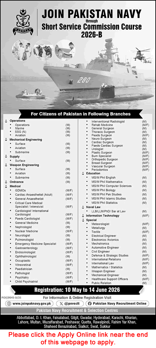Join Pak Navy SSC 2026-B Online Registration Short Service Commission Course Latest