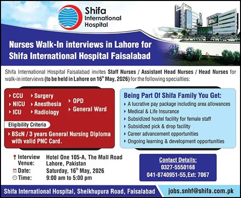 Staff Nurse Jobs in Shifa International Hospital Faisalabad May 2026 May Walk in Interviews Latest