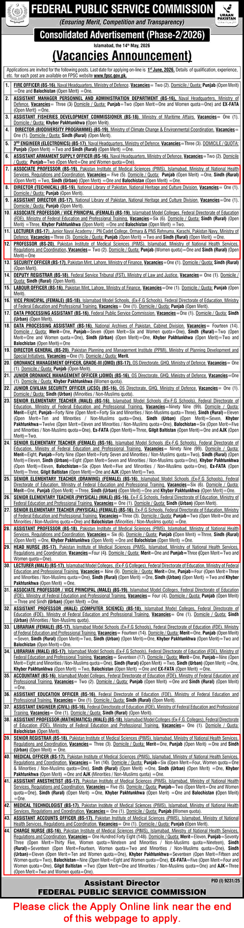 PIMS Hospital Islamabad Jobs 2026 May FPSC Apply Online Charge Nurses, Medical Officers & Others Latest