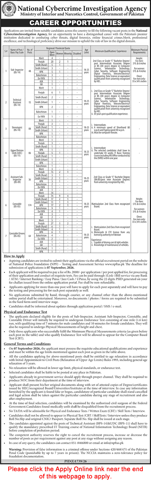 NCCIA Jobs August 2026 Apply Online Constables, ASI, Sub Inspectors & Others National Cybercrime Investigation Agency Latest