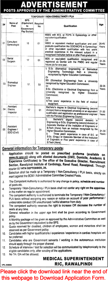 Rawalpindi Institute of Cardiology Jobs August 2026 September Application Form Download RIC Latest