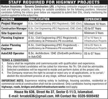 Rustum Associates Dynamic Constructors Jobs 2026 August / September Civil Engineers, Site Supervisor & Others Latest