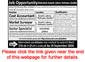 United HR Services Pvt Ltd Jobs September 2026 Cost Accountants, Market Surveyors & Sector Specialists UHRS Latest