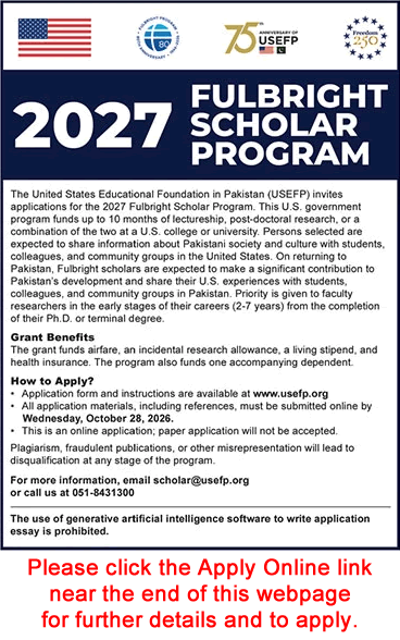 Fulbright Scholarship Pakistan 2027 Apply Online for USEFP Scholars Program Latest